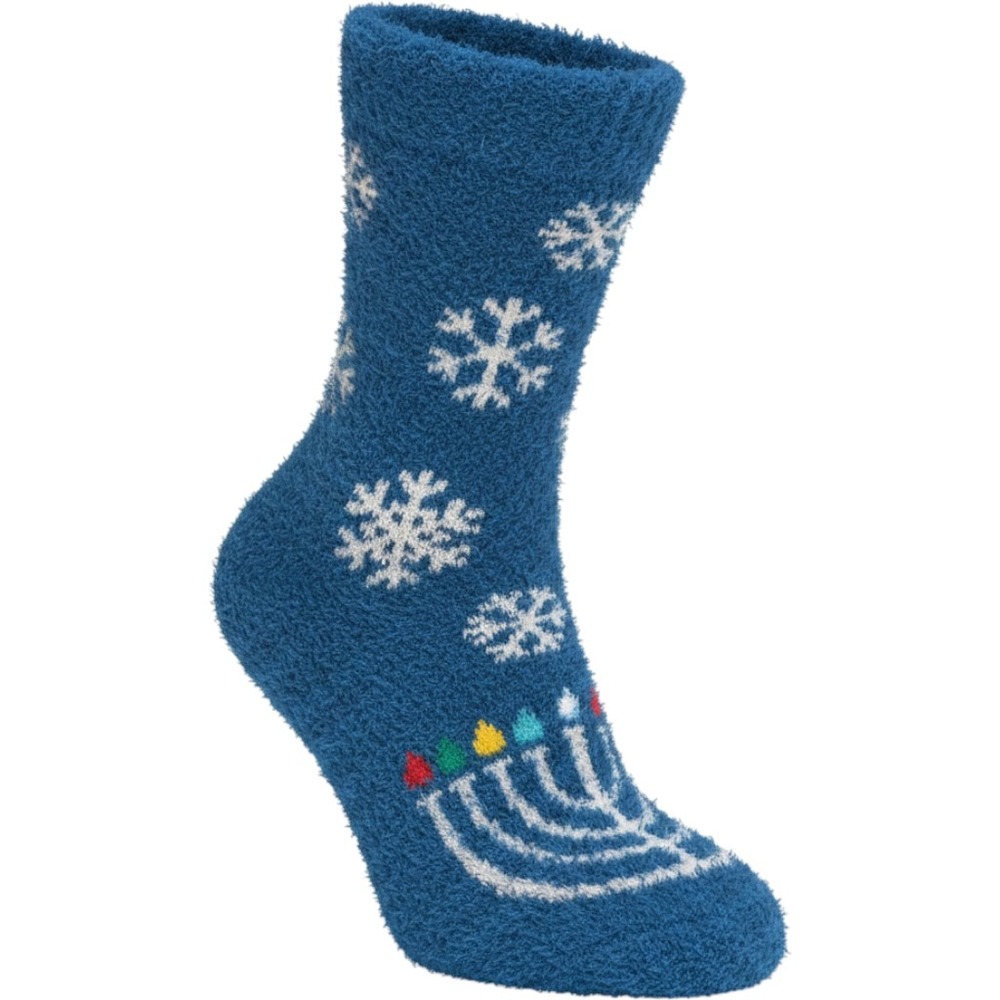 Bath & Body Works Hanukkah Shea Infused Lounge Socks Blue Menorah Snowflakes NEW